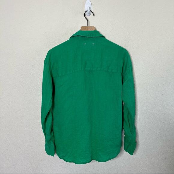 Anthropologie Maeve Linen Buttondown Kelley Green Patch Picket Womens Size S - Picture 7 of 9